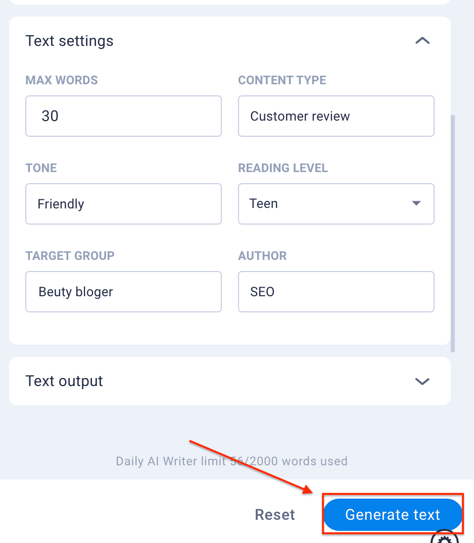 Configuración de Texto