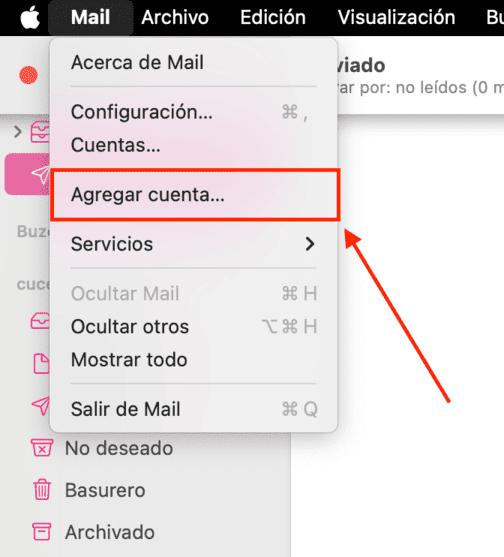 Agregar cuenta en Mail