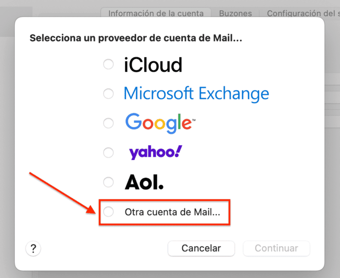 Seleccionar otra cuenta de Mail